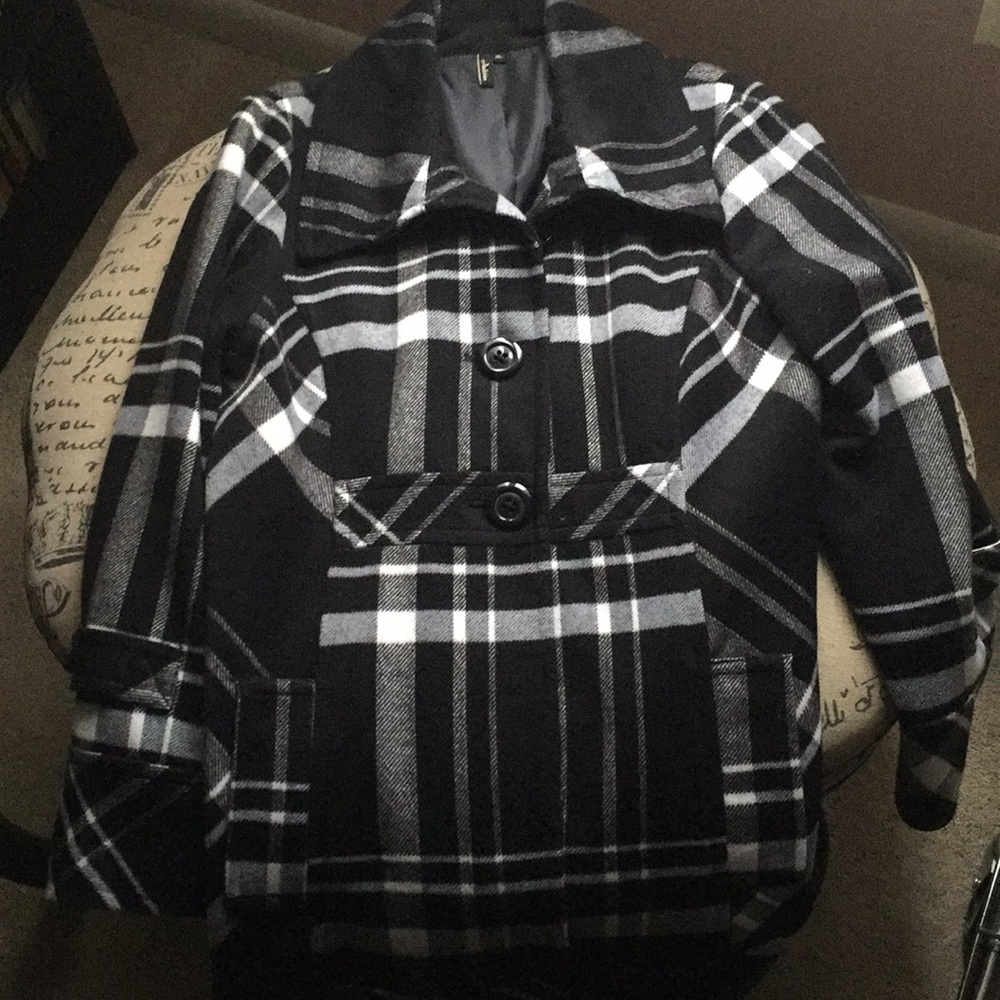 Plaid mid thigh length coat
